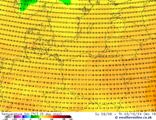 Temperatura (2m) GFS gio 26.09.2024 06 UTC