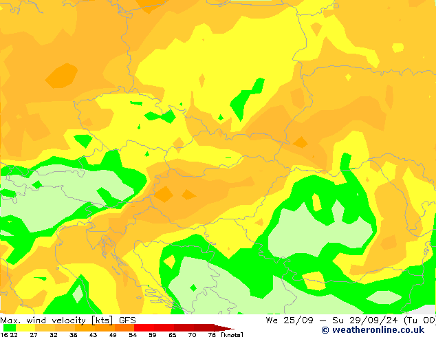 Max. wind velocity GFS ср 25.09.2024 06 UTC