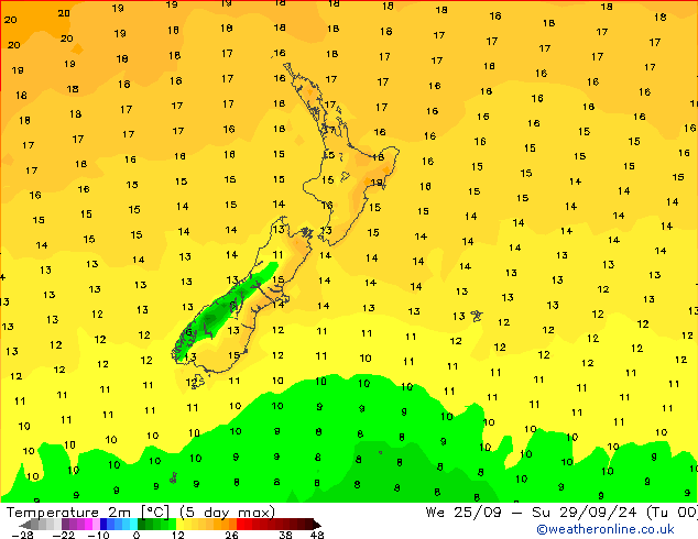 Temperature (2m) GFS Tu 24.09.2024 18 UTC