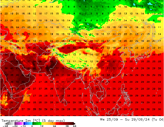 Sıcaklık Haritası (2m) GFS Paz 29.09.2024 00 UTC