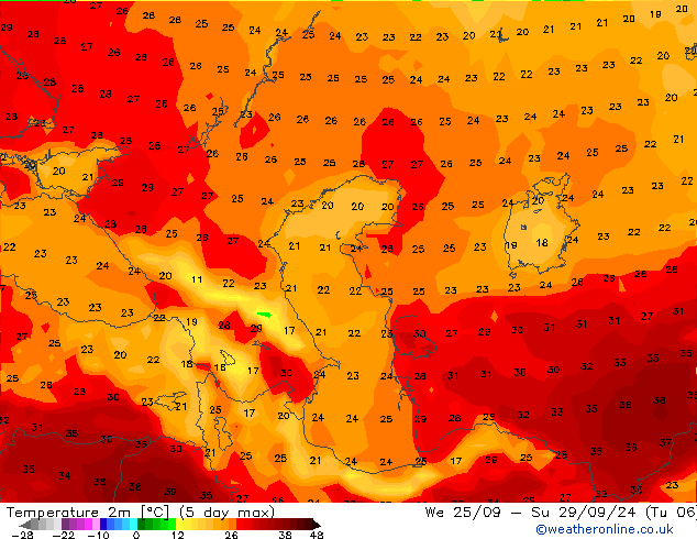 Temperatura (2m) GFS Qui 26.09.2024 00 UTC