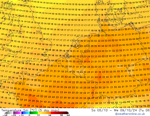 mapa temperatury (2m) GFS śro. 25.09.2024 03 UTC