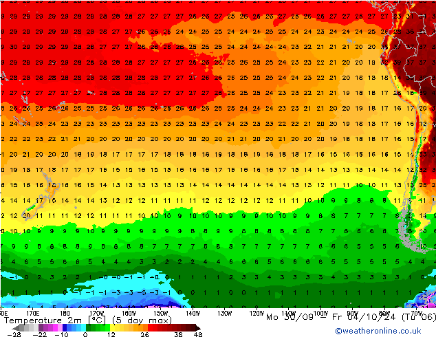 Temperature (2m) GFS Mo 30.09.2024 06 UTC