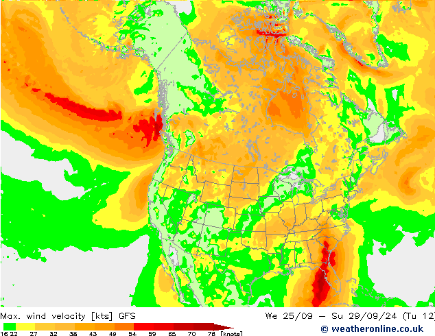 Max. wind velocity GFS mié 25.09.2024 15 UTC