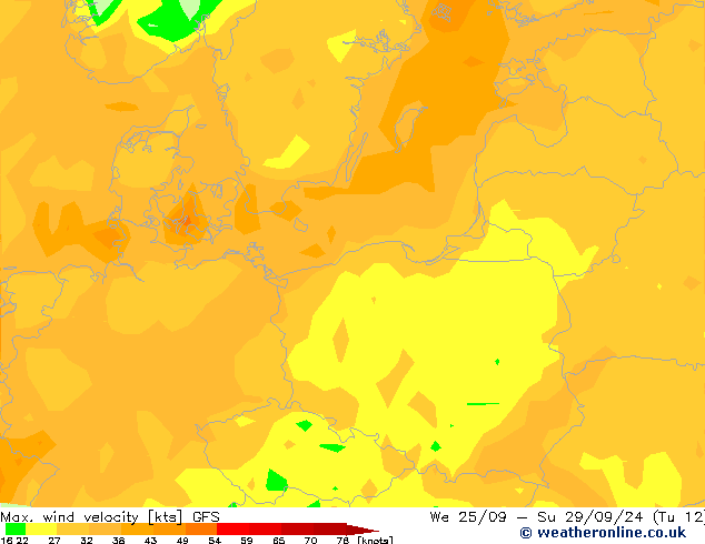 Max. wind velocity GFS St 25.09.2024 00 UTC