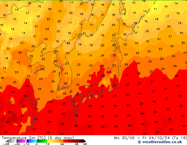 Temperature (2m) GFS Fr 27.09.2024 09 UTC