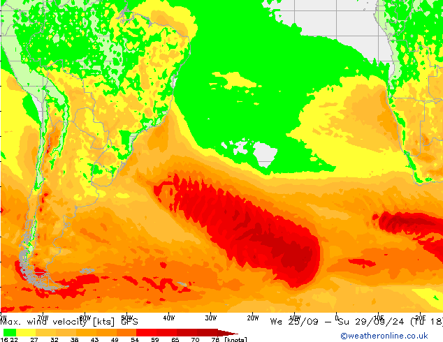 Max. wind velocity GFS Sa 28.09.2024 18 UTC