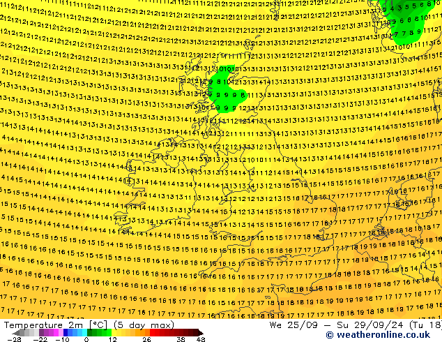 Temperature (2m) GFS We 02.10.2024 18 UTC