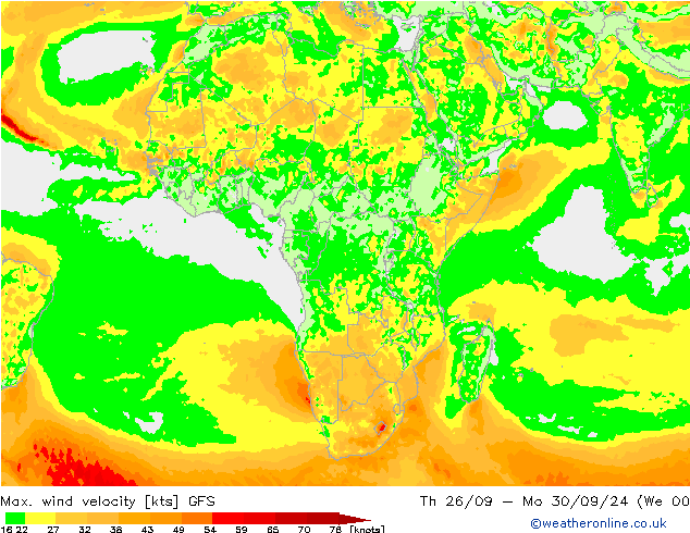 Max. wind velocity GFS We 25.09.2024 15 UTC