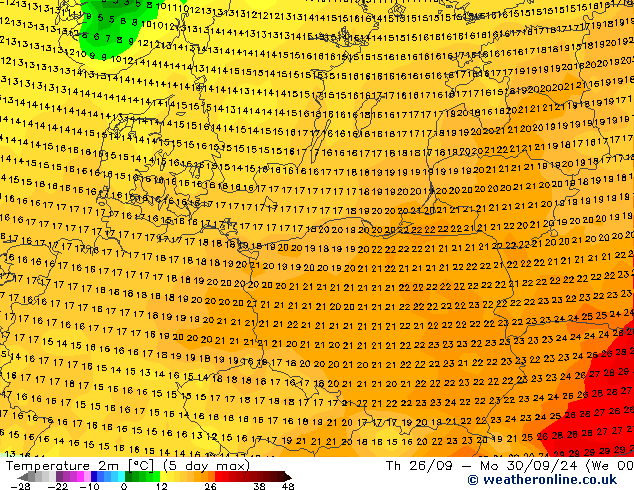 Temperature (2m) GFS We 25.09.2024 21 UTC