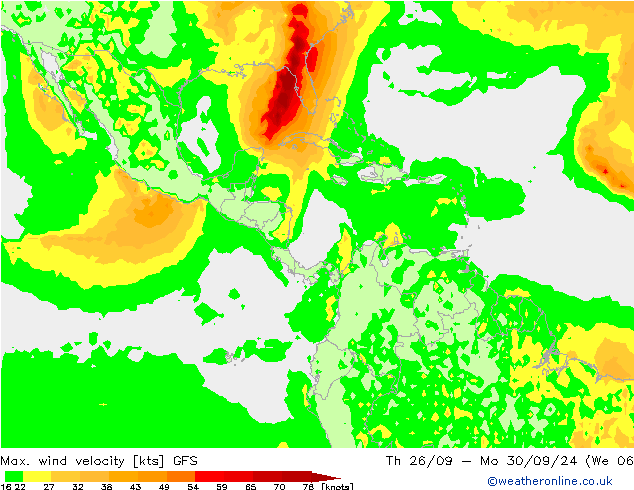 Max. wind snelheid GFS vr 27.09.2024 12 UTC