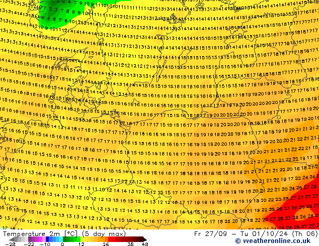 Temperatura (2m) GFS mié 02.10.2024 06 UTC