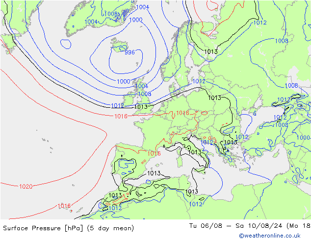 地面气压 GFS 星期六 10.08.2024 18 UTC
