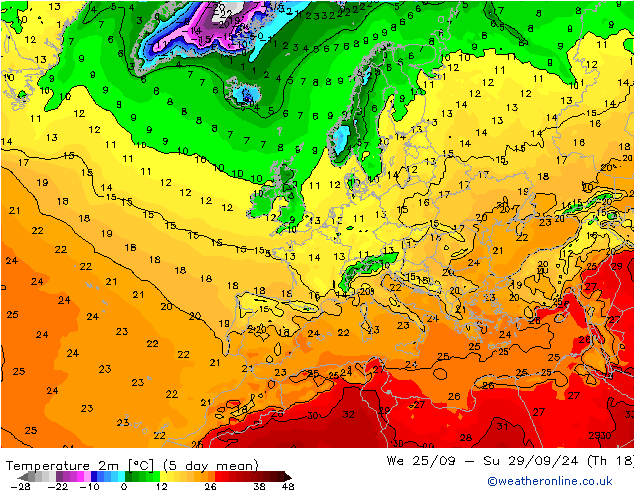 mapa temperatury (2m) GFS so. 05.10.2024 06 UTC