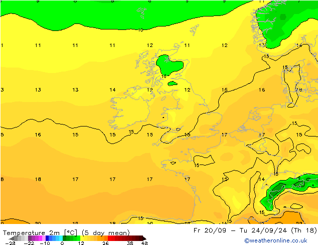 Sıcaklık Haritası (2m) GFS Cu 20.09.2024 03 UTC