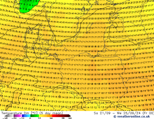 Temperature (2m) GFS Září 2024