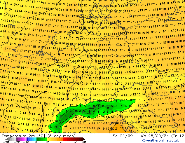 Temperature (2m) GFS Sa 21.09.2024 12 UTC