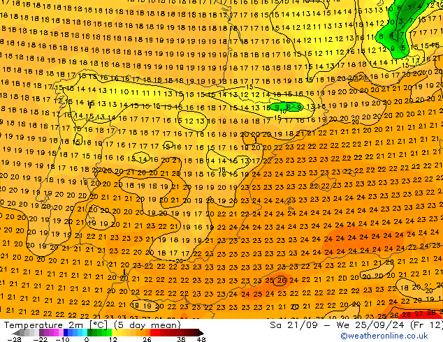 Temperatuurkaart (2m) GFS ma 23.09.2024 06 UTC