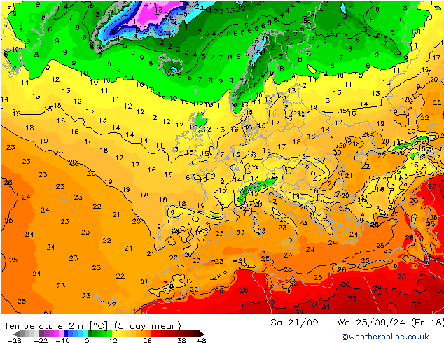 Temperature (2m) GFS Mo 23.09.2024 00 UTC