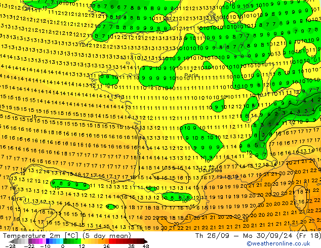 Temperatura (2m) GFS dom 22.09.2024 15 UTC