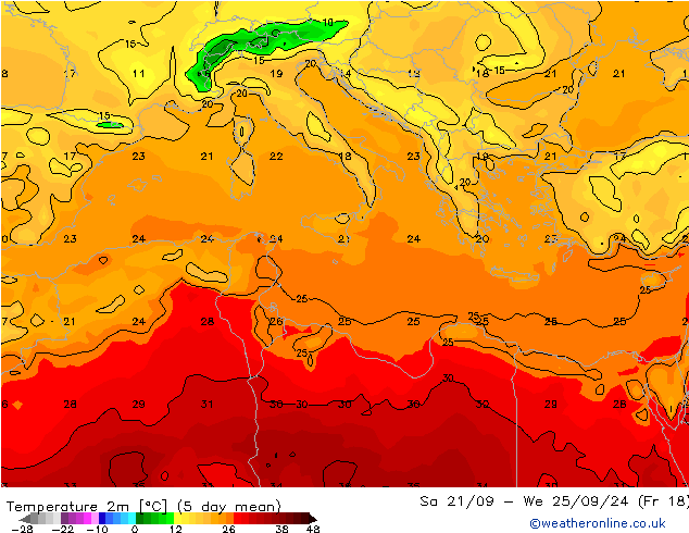 Temperature (2m) GFS Tu 24.09.2024 18 UTC