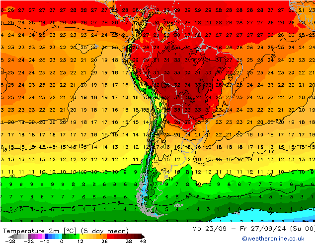 Temperatura (2m) GFS mer 25.09.2024 12 UTC