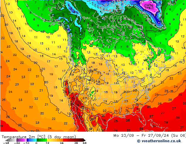 Temperatuurkaart (2m) GFS september 2024