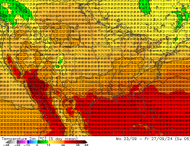 Temperatuurkaart (2m) GFS ma 23.09.2024 00 UTC