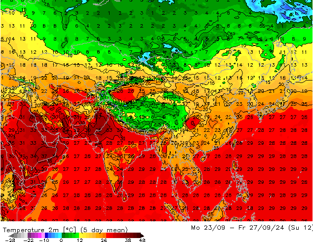 Temperatuurkaart (2m) GFS ma 23.09.2024 00 UTC