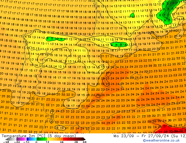 Temperature (2m) GFS Mo 23.09.2024 12 UTC