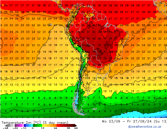 Temperatuurkaart (2m) GFS za 28.09.2024 12 UTC