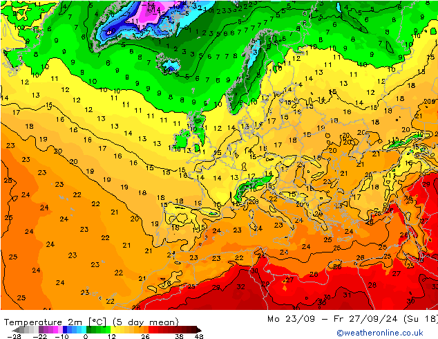 Temperature (2m) GFS Mo 30.09.2024 18 UTC