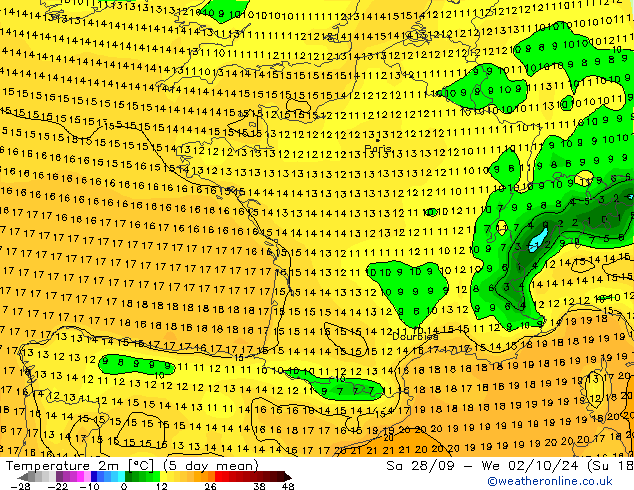 Temperatuurkaart (2m) GFS do 26.09.2024 18 UTC