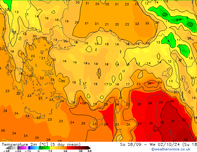 Temperatura (2m) GFS Ter 24.09.2024 21 UTC