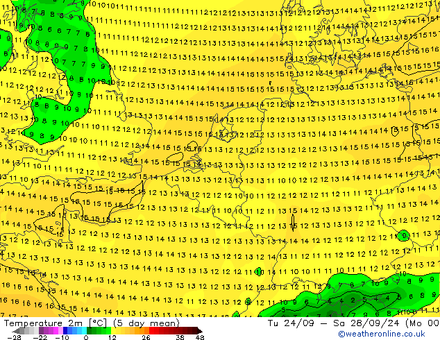 Temperature (2m) GFS Fr 27.09.2024 12 UTC