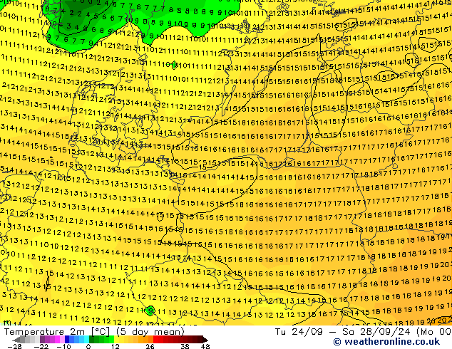 Temperaturkarte (2m) GFS Do 26.09.2024 18 UTC