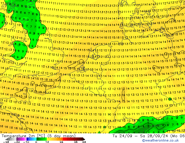 température (2m) GFS ven 27.09.2024 18 UTC