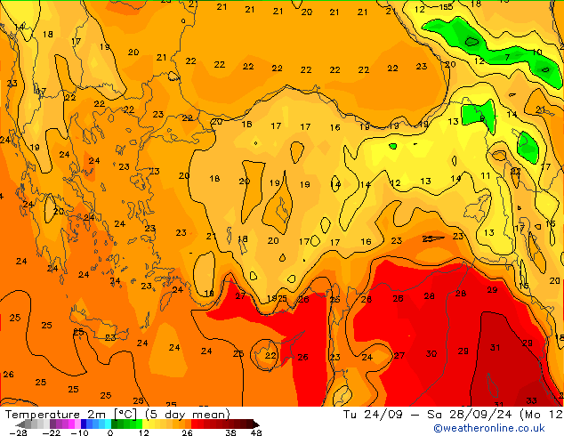 Temperature (2m) GFS We 25.09.2024 06 UTC