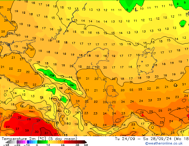 Temperature (2m) GFS Tu 24.09.2024 12 UTC