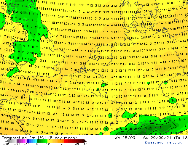 Temperaturkarte (2m) GFS Mi 25.09.2024 18 UTC