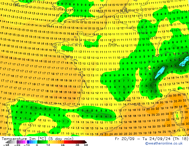 Temperature (2m) GFS Fr 20.09.2024 00 UTC