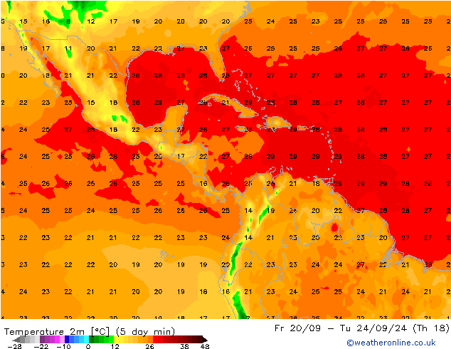 mapa temperatury (2m) GFS pt. 20.09.2024 12 UTC