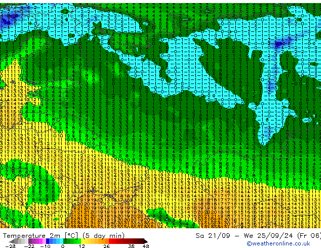 Temperature (2m) GFS Su 22.09.2024 06 UTC