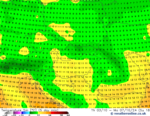 Temperatuurkaart (2m) GFS zo 06.10.2024 06 UTC