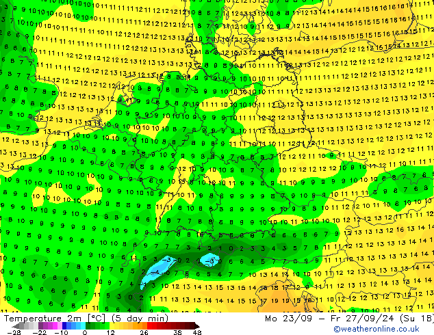 Temperaturkarte (2m) GFS Mo 23.09.2024 18 UTC