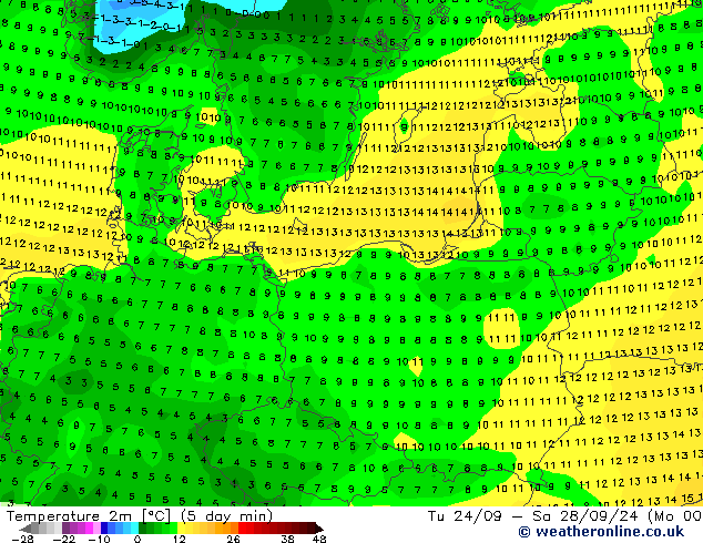 Temperatura (2m) GFS Qui 26.09.2024 06 UTC