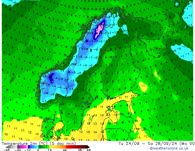 Temperature (2m) GFS Sa 28.09.2024 06 UTC