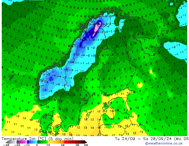 Temperature (2m) GFS Tu 24.09.2024 12 UTC