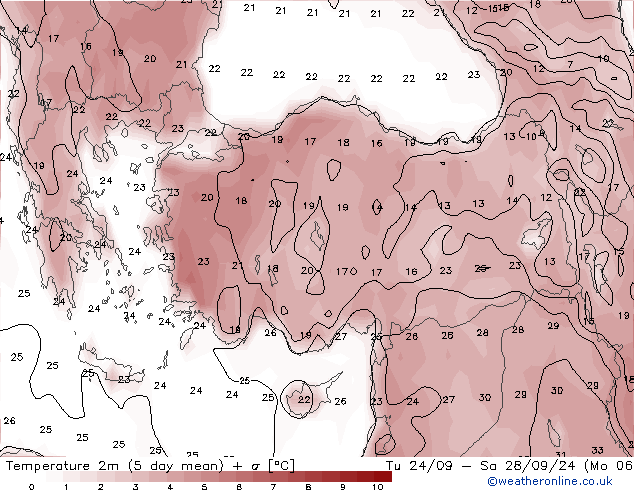 Temperature (2m) GFS Tu 24.09.2024 18 UTC