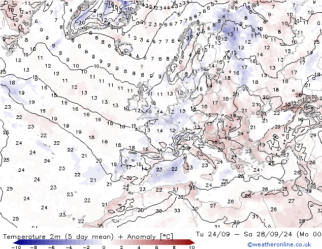 Temperatuurkaart (2m) GFS ma 23.09.2024 12 UTC